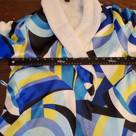 RARE Vtg Victoria's Secret Satin Robe XS Funky Geometric Dopamine Fleece Lined - Picture 6 of 16
